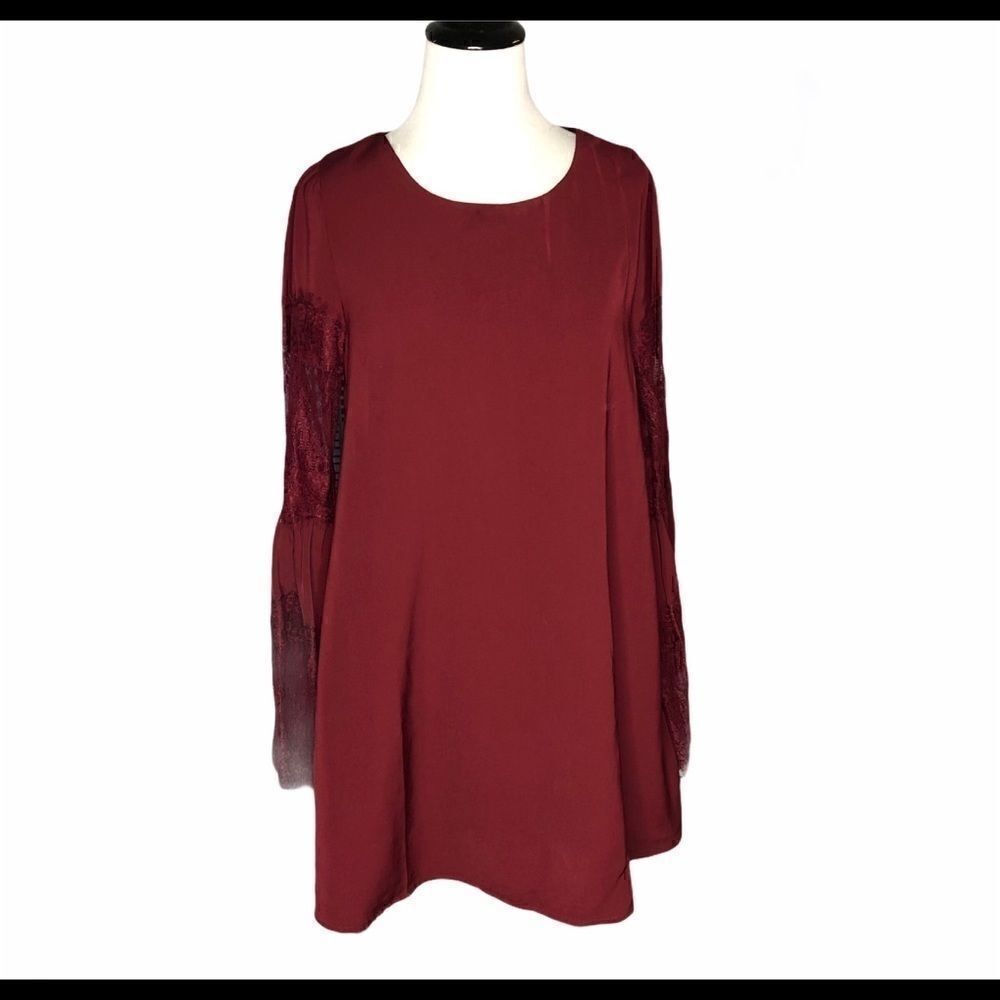 Mustard Seed Solid Lace Bell Sleeve Plum NWT